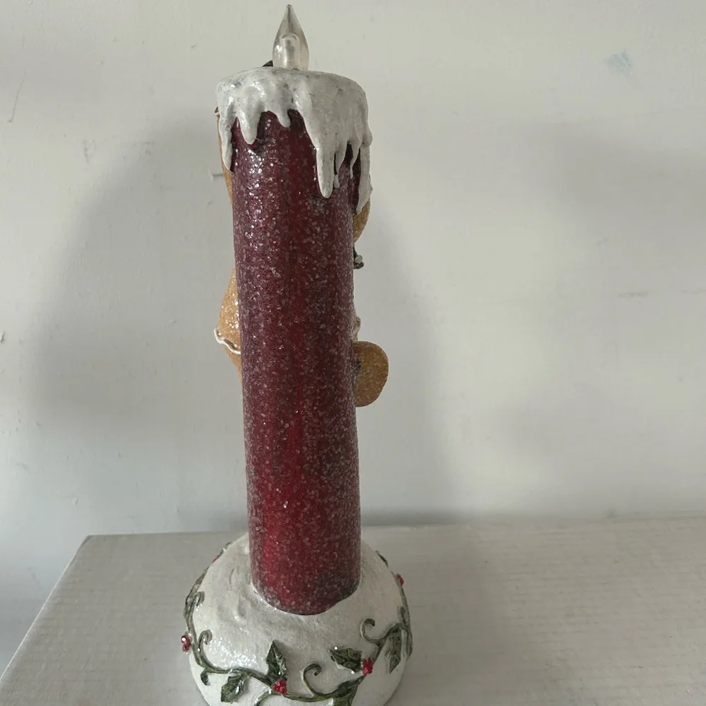 12” Lighted Christmas Gingerbread Peppermint Candy Candle Valerie Parr Hill